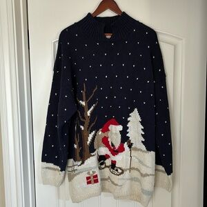 Lauren Hansen Knitted By Hand Santa Blue Christmas Chunky Knit Sweater Womens 3X